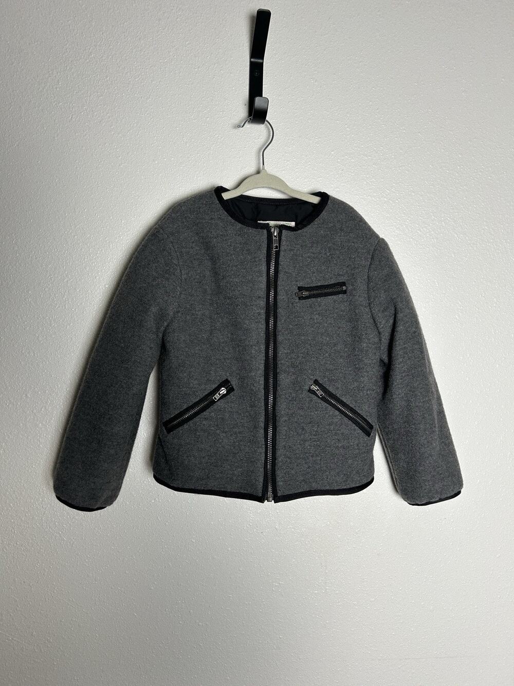 Bonpoint Gray 100% Virgin Wool Moto Jacket With Zipper Pockets Girls Size 6